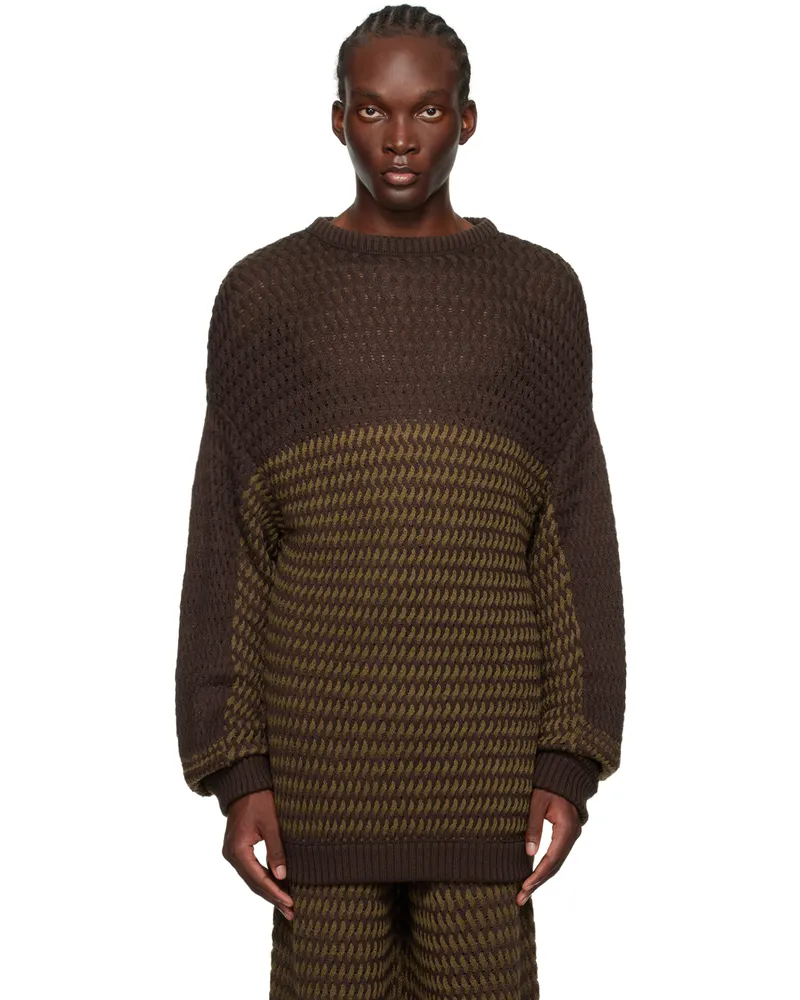 Isa Boulder Brown Check Sweater Bark