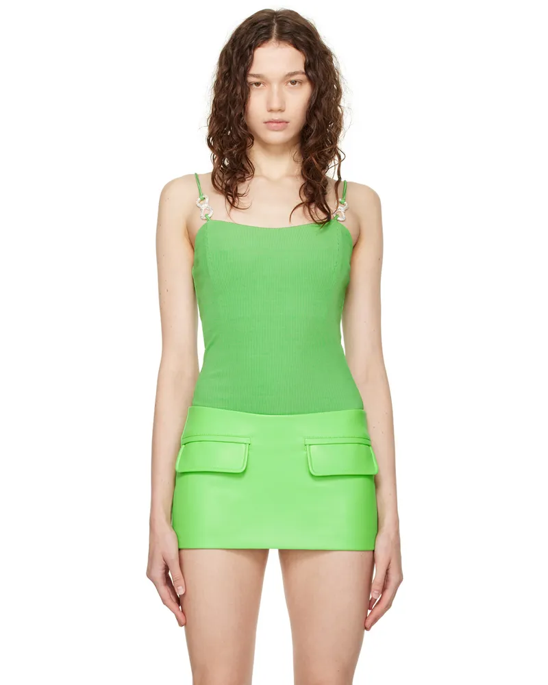 Mach & Mach Green Crystal Bow Bodysuit Green