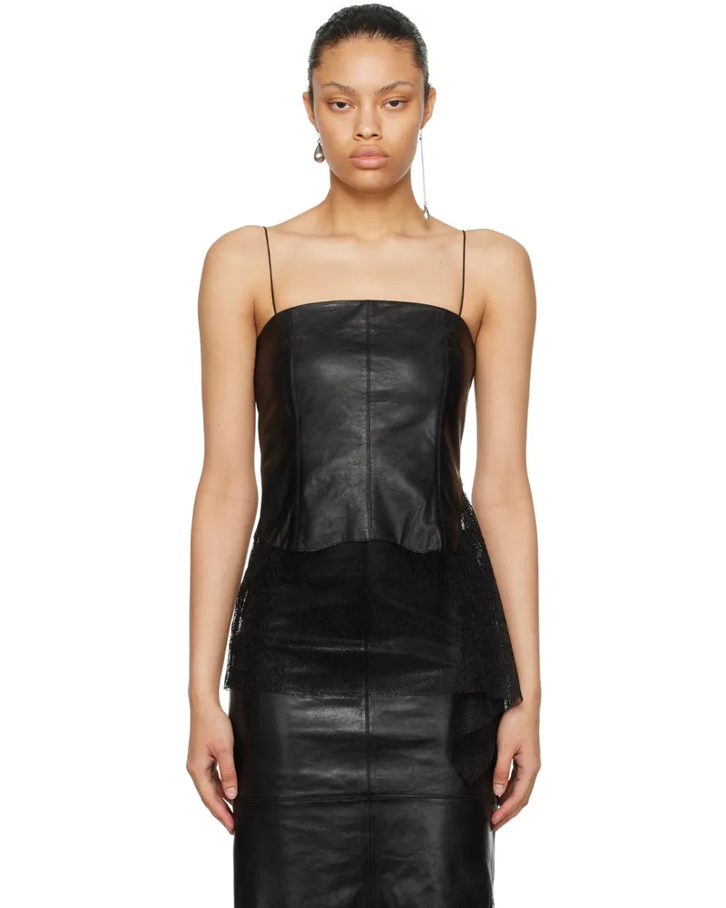 Helmut Lang Black Paneled Leather Tank Top Black