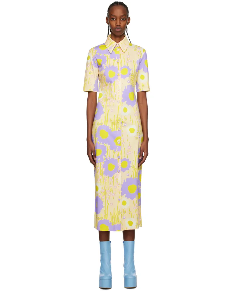 SPORTMAX Purple & Yellow Printed Midi Dress 002