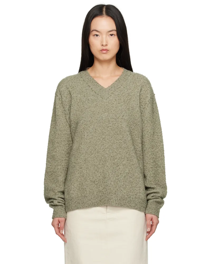 Maison Margiela Green Pilling V-Neck Sweater 709m