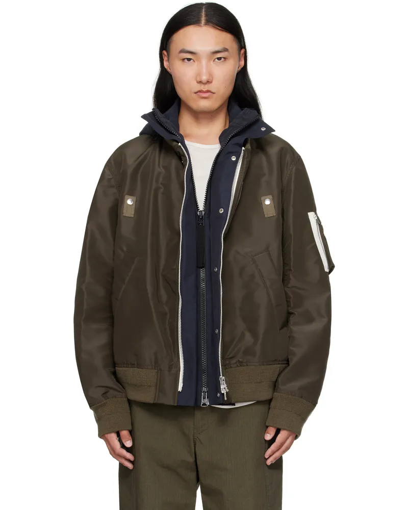 Sacai Khaki & Navy Nylon Twill Grosgrain Bomber Jacket 532