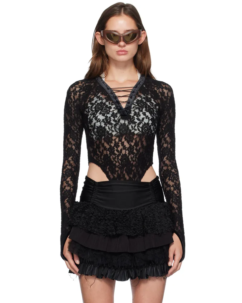 Andersson Bell Black Rose Lace Bodysuit Black