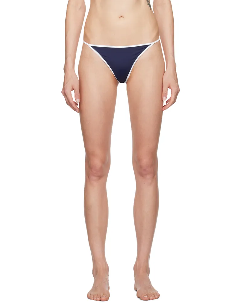 SPORTY & RICH Navy & White Kate Bikini Bottom Navy