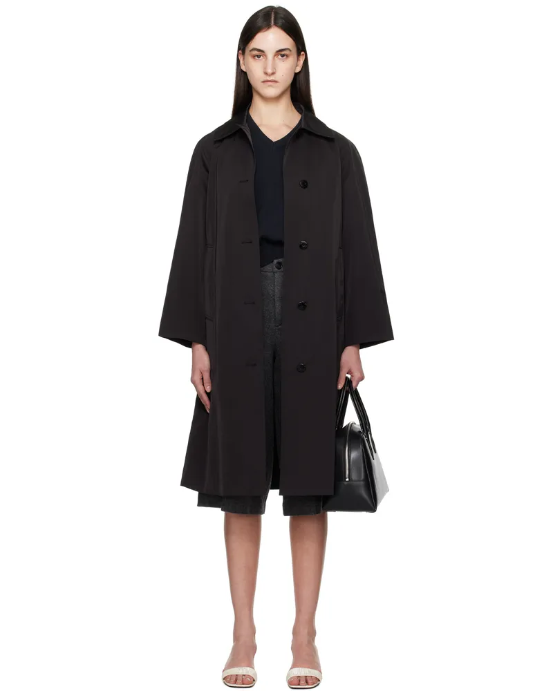 Nothing Written Black Nylon Volume Balmacaan Trench Coat Black