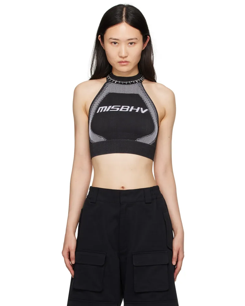 MISBHV Black & White Halter Sport Bra Black