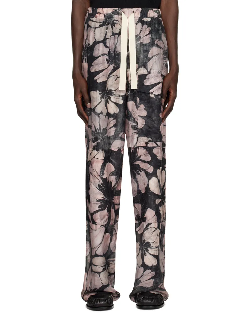 Dries van Noten Gray & Pink Silk Drawstring Cargo Pants Pink