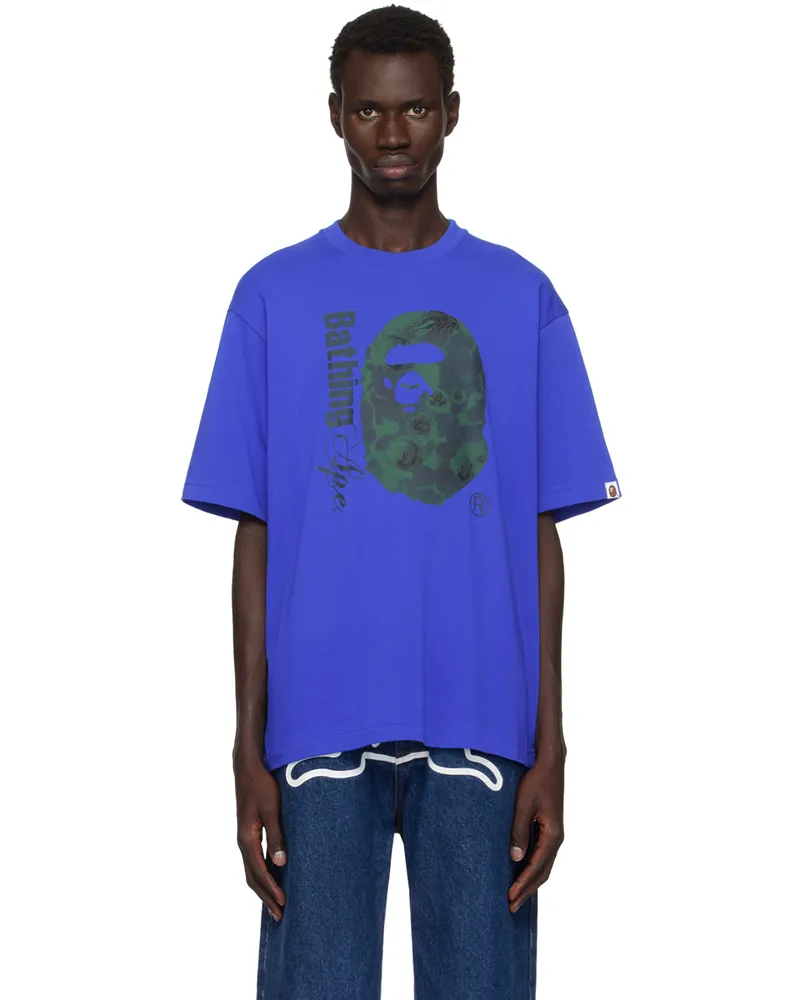 BAPE Blue Floral Solid Camo Ape Head Relaxed Fit T-shirt Blue