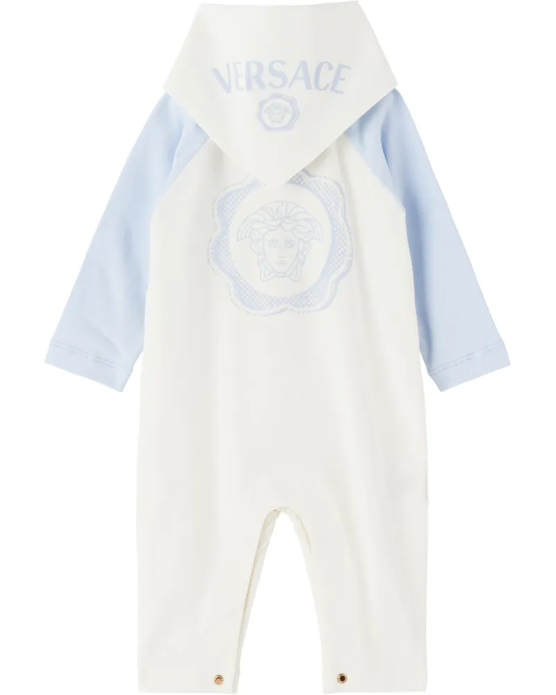 Versace Baby Blue 'Versace' Logo Sleep Bodysuit & Bib Set 2vh80