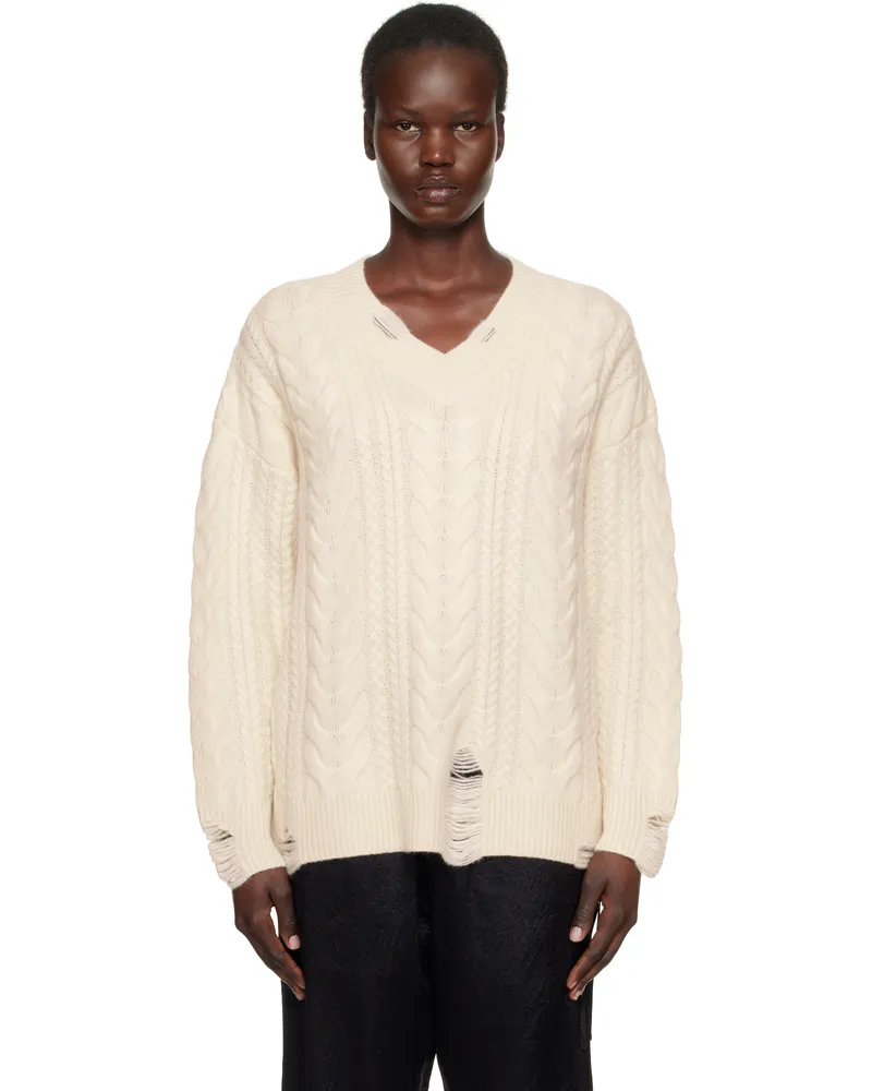 arch4 Off-White Valentina Cable V-Neck Sweater Ivory