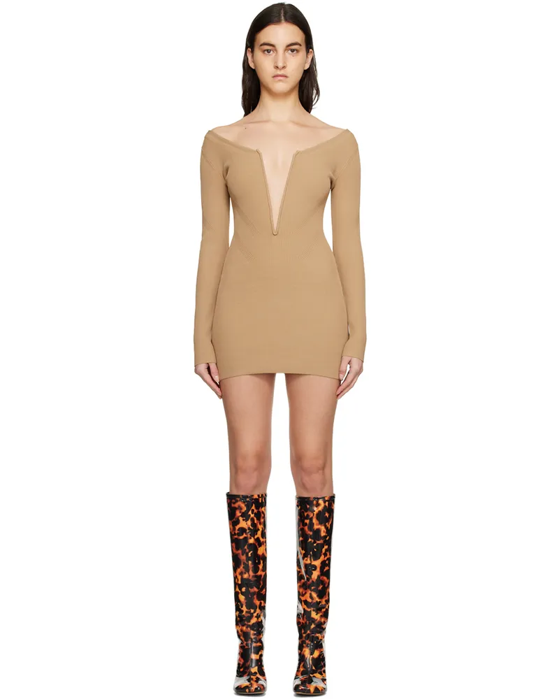 Dion Lee Brown Angled Rib Minidress Safari