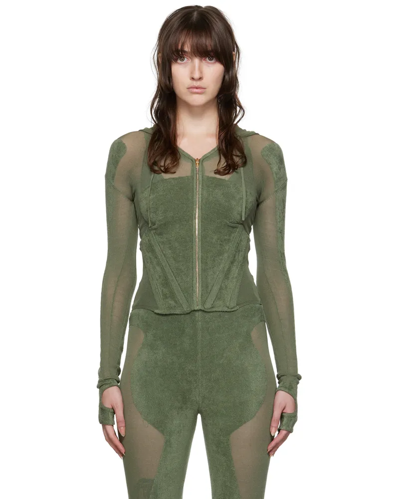 Dion Lee Khaki Paneled Hoodie Shadow