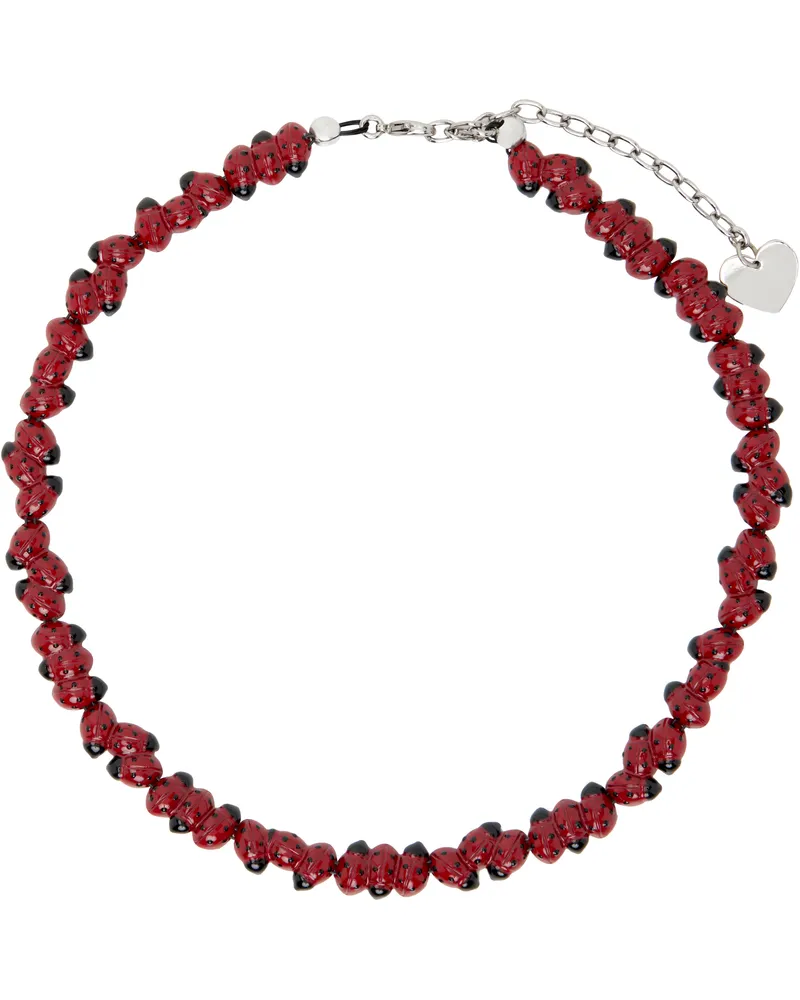 Petra Collins SSENSE Exclusive Red & Black D'heygere Edition Ladybug Necklace Silver