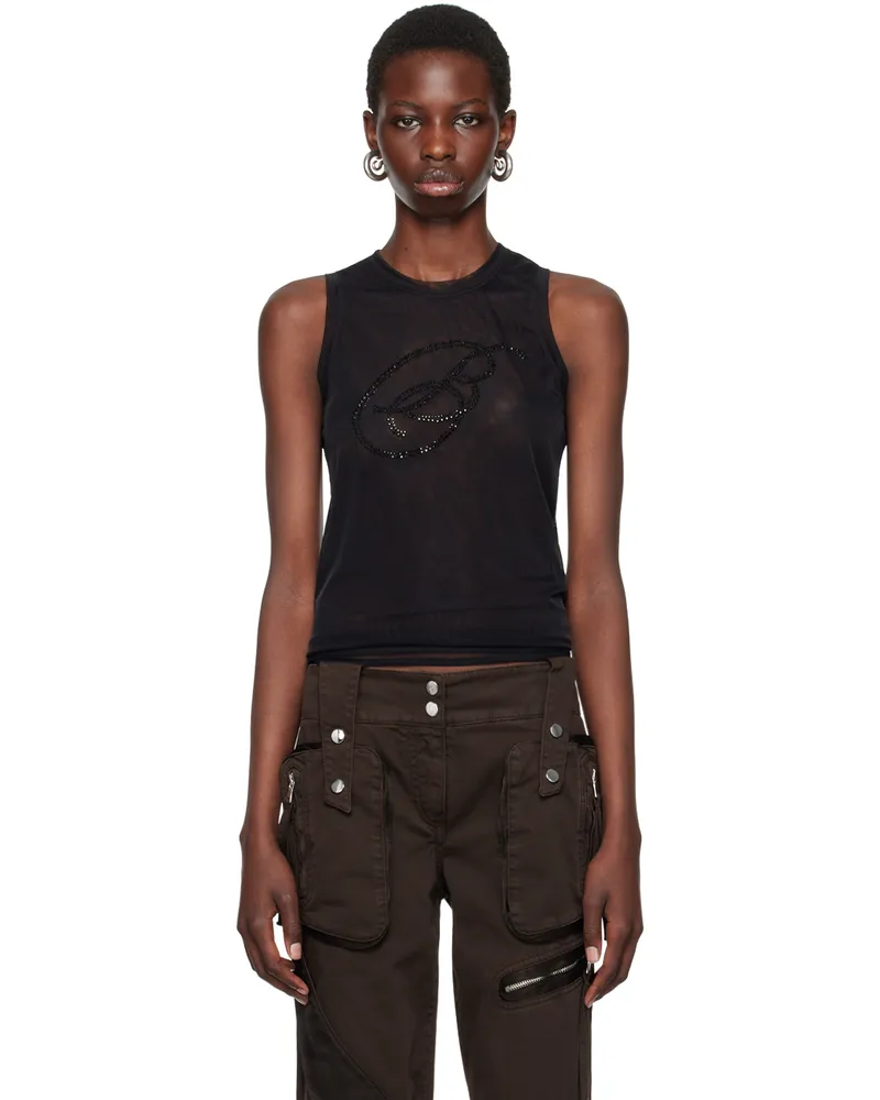 Blumarine Black Rhinestone B Monogram Tank Top N0990