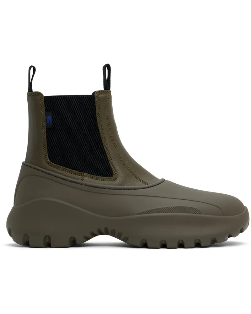 Burberry Khaki Leather Scoot Chelsea Boots Loch
