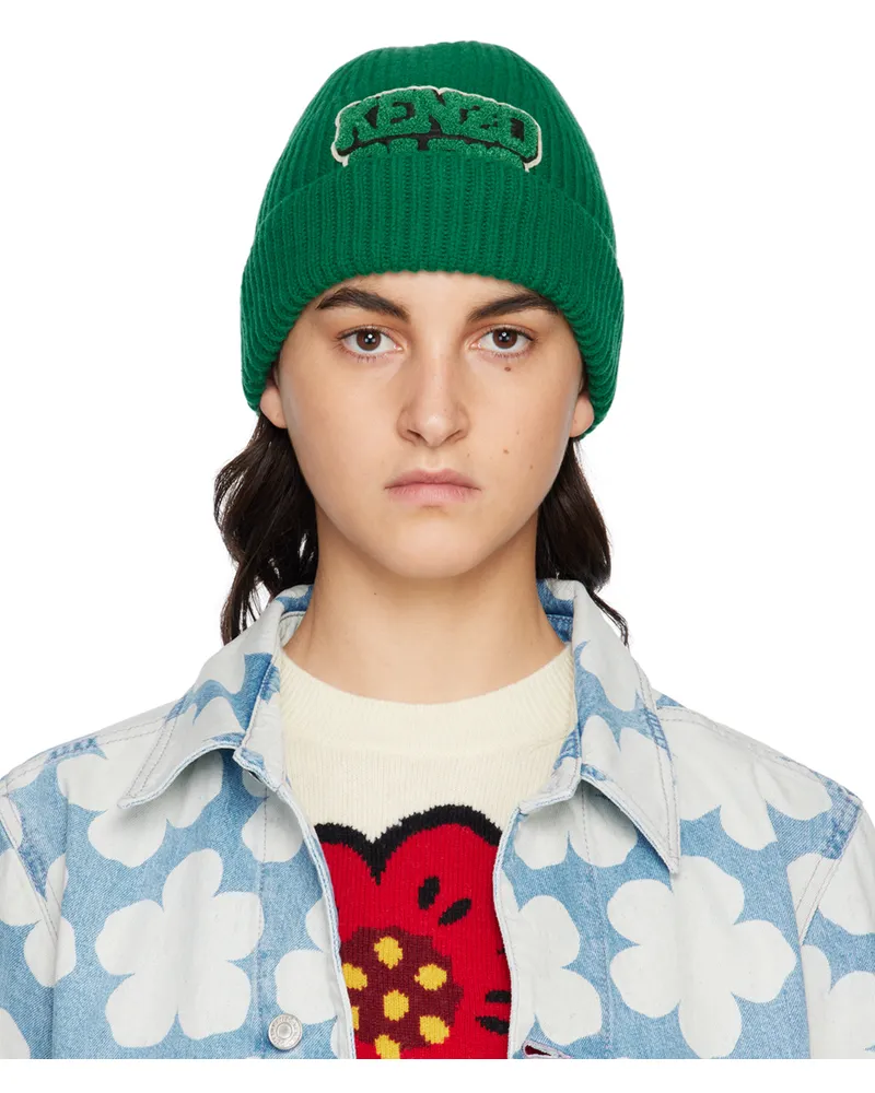 Kenzo Green College Patch Beanie 57