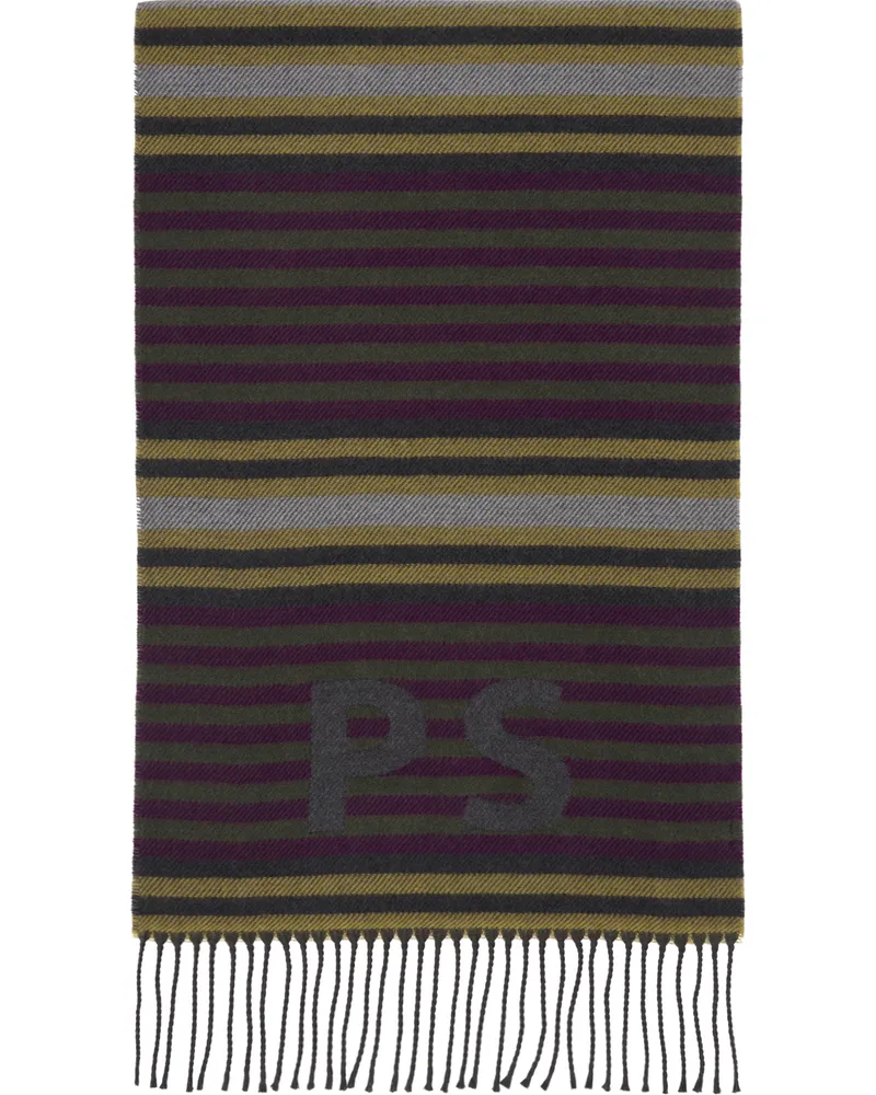Paul Smith Khaki & Purple Jersey Stripe Scarf 76