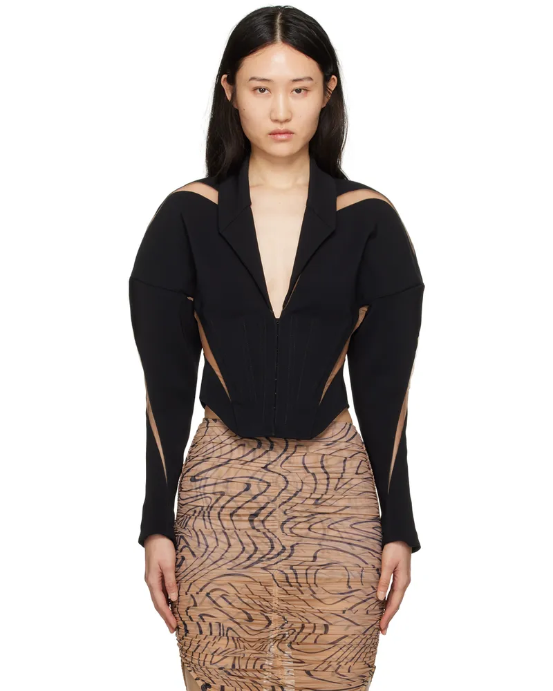 Thierry Mugler Black Spiral Illusion Blazer B99n1