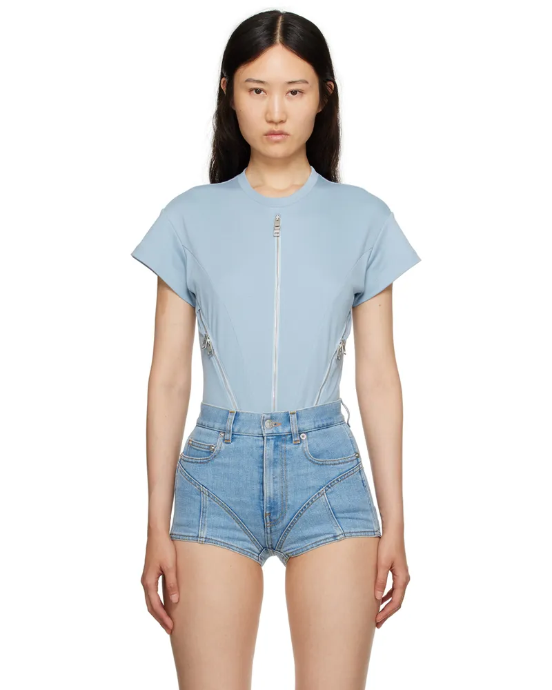 Thierry Mugler Blue Zip Bodysuit 2905