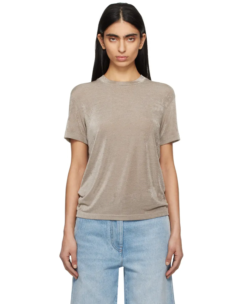 AMI Paris Taupe Shiny Jersey Short Sleeve T-shirt Ash