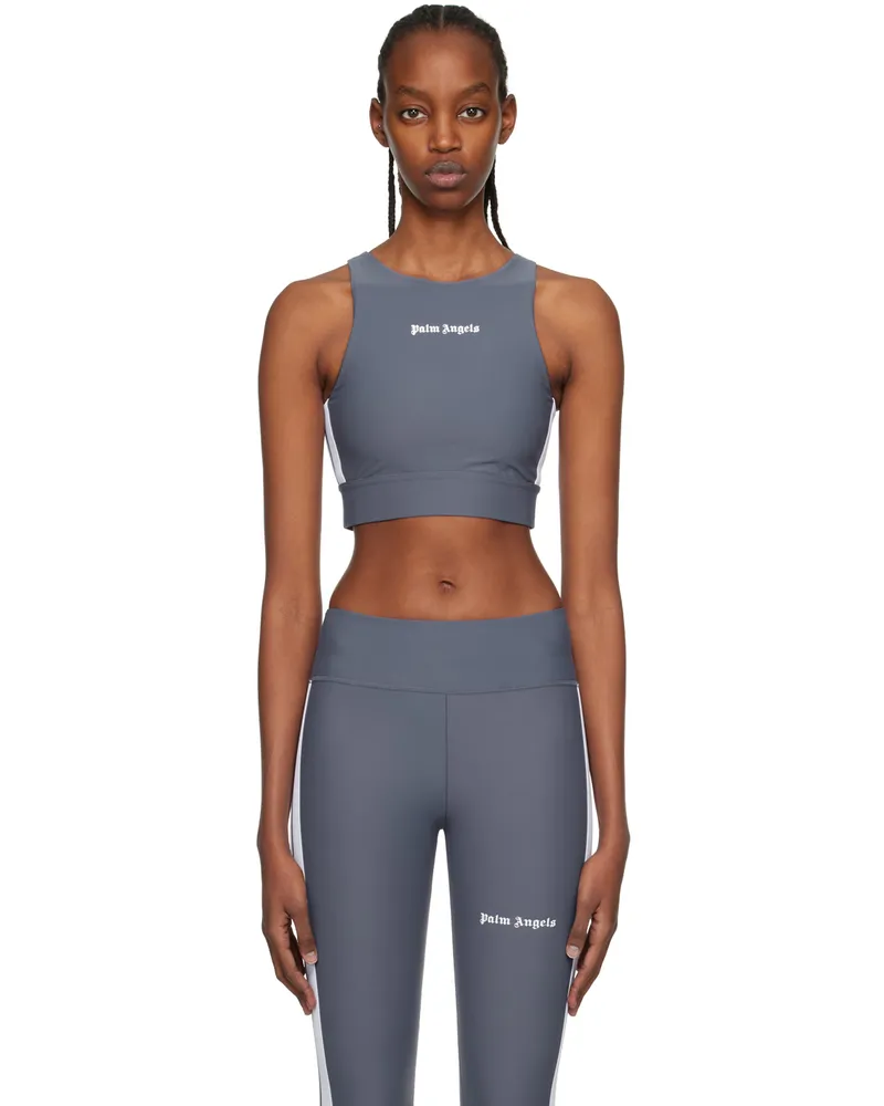 Palm Angels Gray Stripe Sports Bra Dark