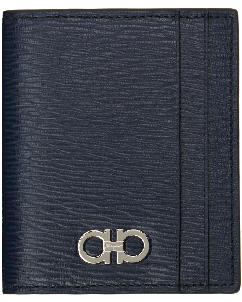 Ferragamo Navy Gancini Credit Card Holder Deep