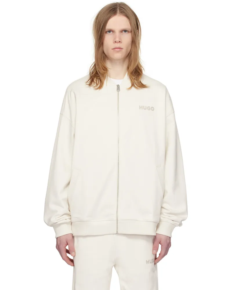 HUGO BOSS Off-White Embroidered Bomber Jacket 121-open