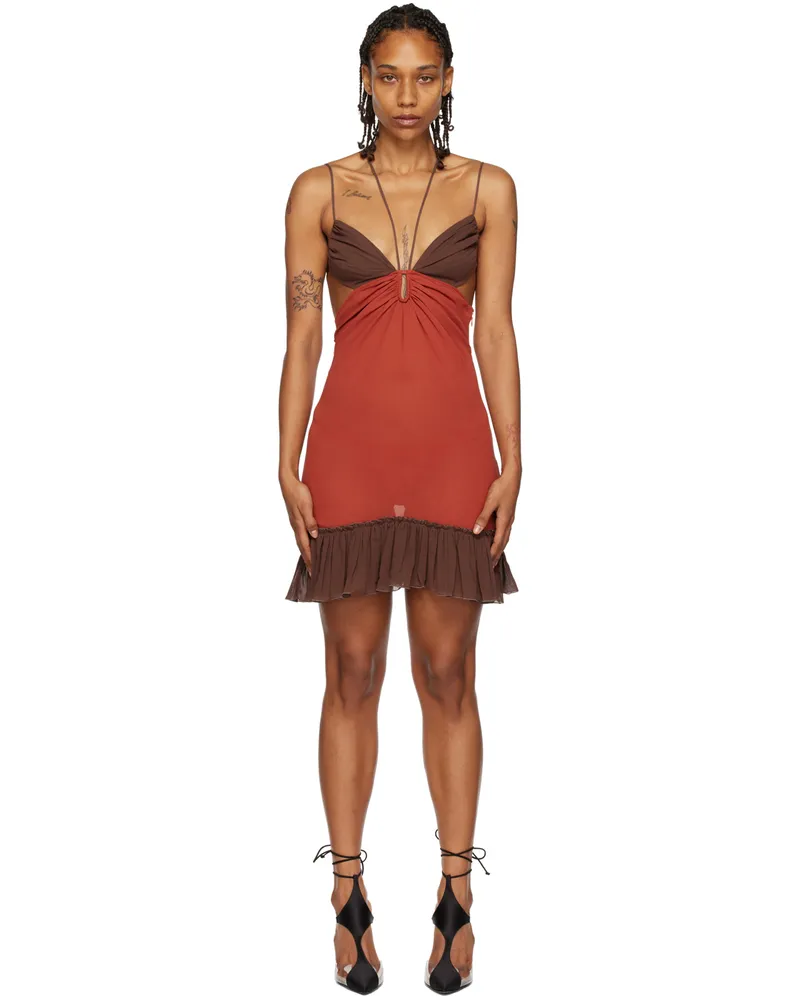 Nensi Dojaka Red & Brown Keyhole Minidress Burnt