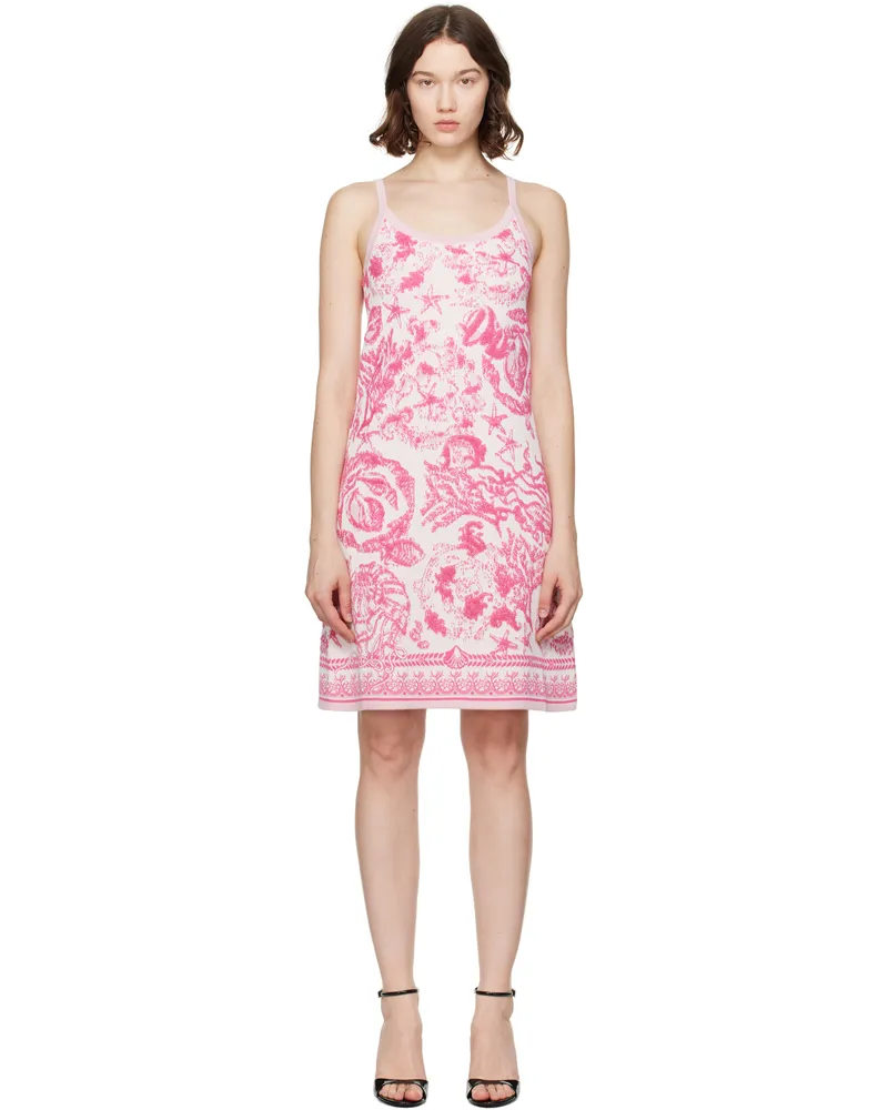 Versace Pink Underwater Barocco A-Line Knit Minidress 2ks70-eggshell+drago