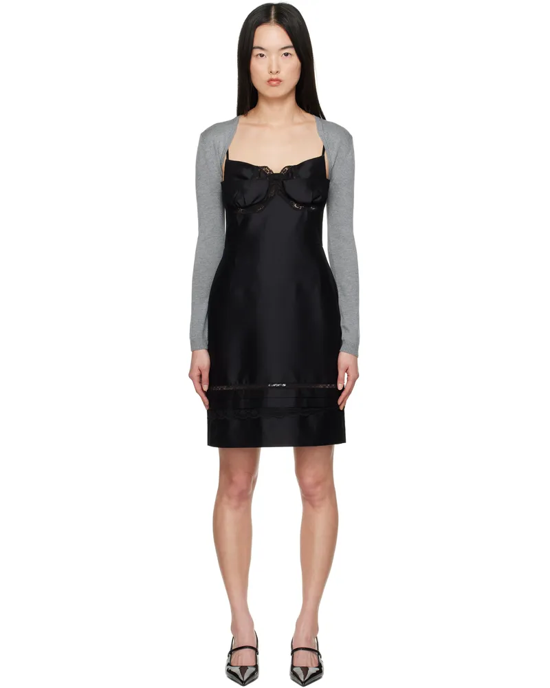 SHUSHU/TONG Black Double-Bodice Bow Sling Midi Dress Ba100
