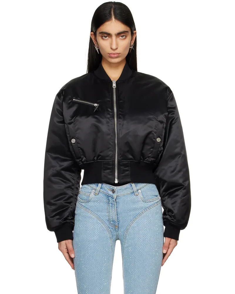 Thierry Mugler Black Cropped Bomber Jacket 1999