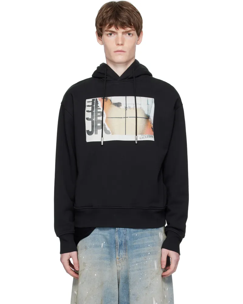 Jean Paul Gaultier Black Printed Fire Hoodie 001501-black