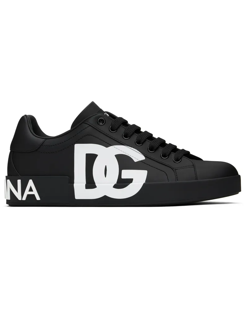 Dolce & Gabbana Black Calfskin Nappa Portofino DG Logo Sneakers 8b956