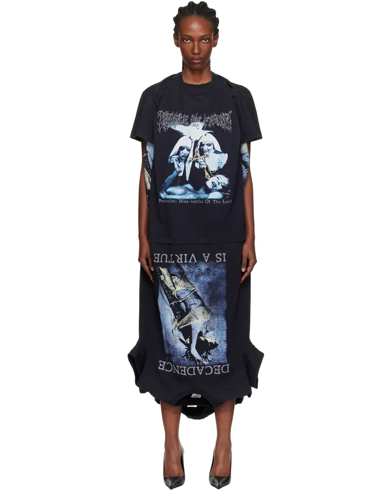 VETEMENTS Black Cradle of Filth Multi T-Shirt Maxi Dress Washed
