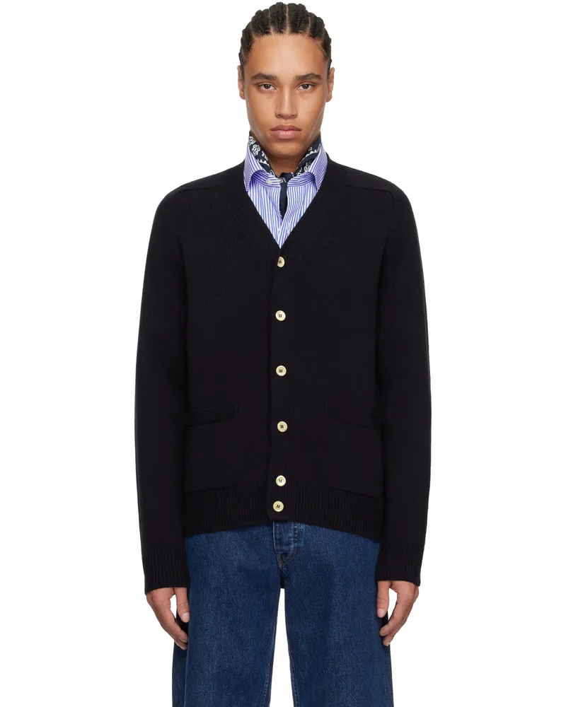 Drake's Navy Lambswool 6 Button Cardigan 250