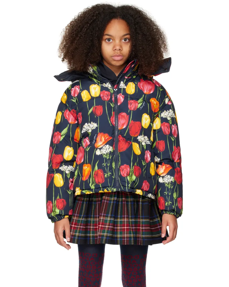 Dolce & Gabbana Kids Navy Tulips Printed Down Jacket Hb5dr