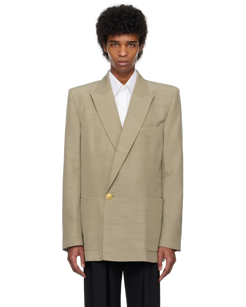 Balmain Taupe 1-Button Tailored Cupro Blazer 8aj