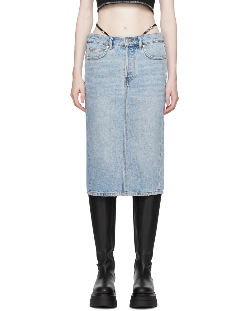 Alexander Wang Blue Diamanté Denim Midi Skirt 471a