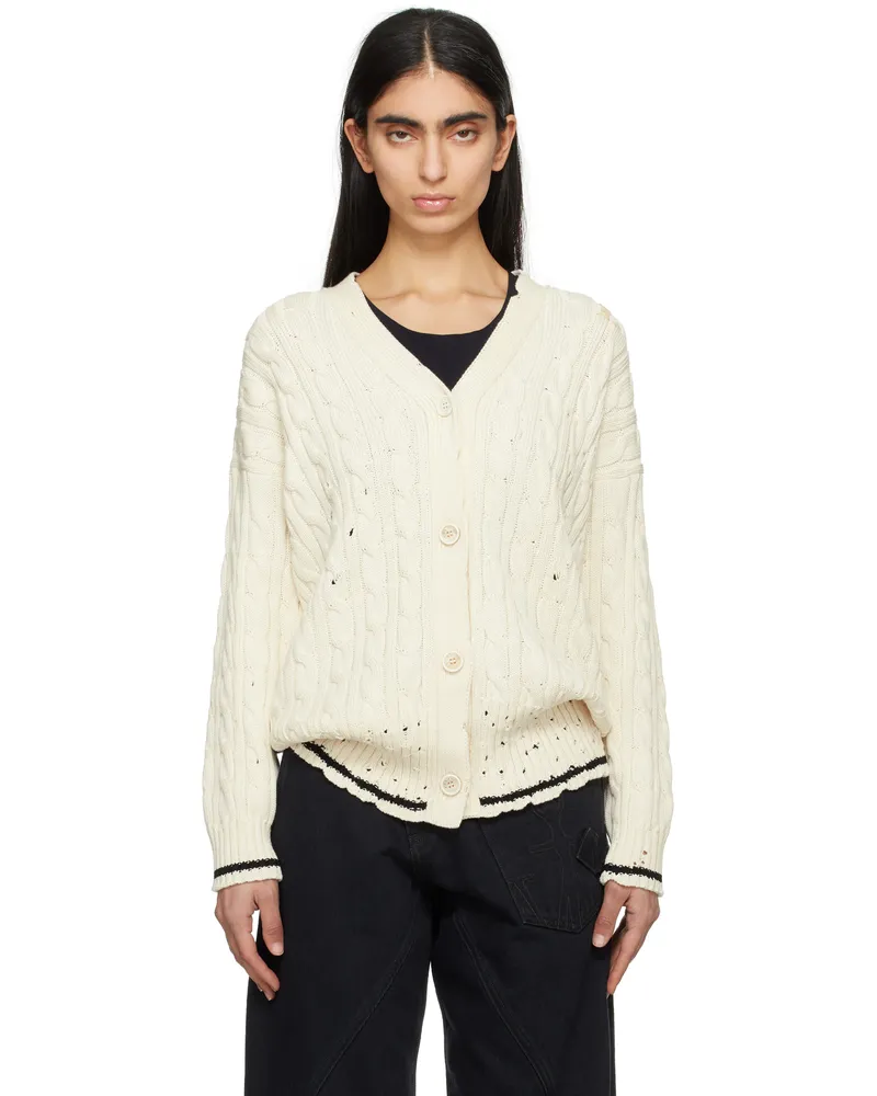 Marni Off-White Dishevelled Cable Cotton Cardigan 00w02