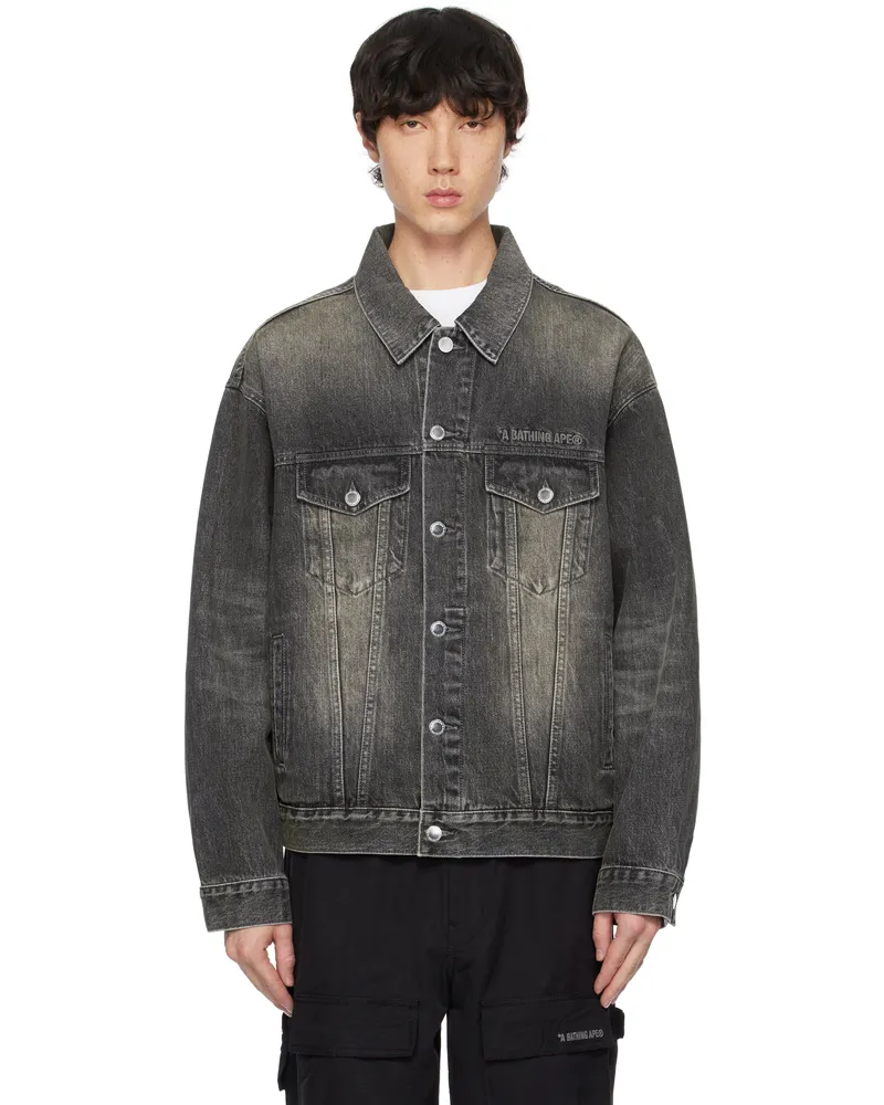 BAPE Black Distressed 13 Oz Trucker Denim Jacket Black