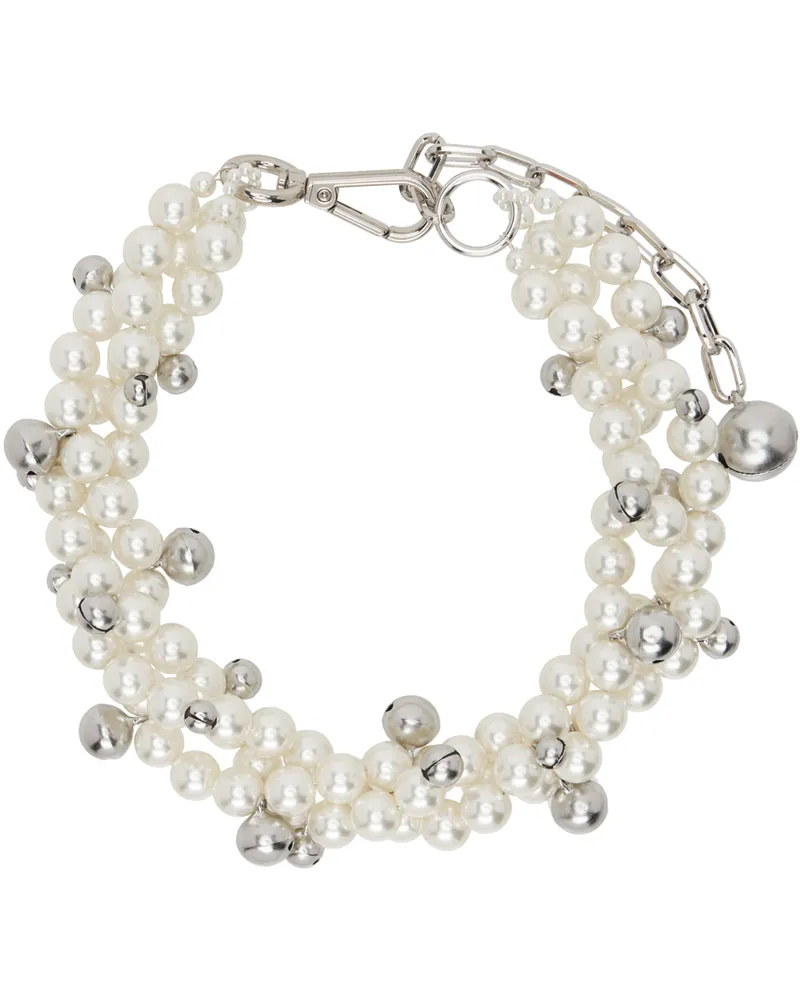 Simone Rocha White Twisted Bell Charm & Pearl Necklace Pearl