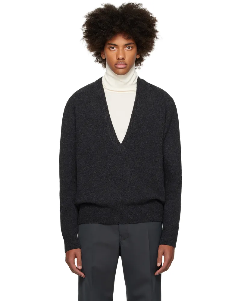 Christophe Lemaire Gray Deep V-Neck Sweater Bk981