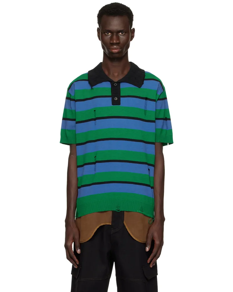 Andersson Bell Multicolor Damaged Stripe Polo Blue