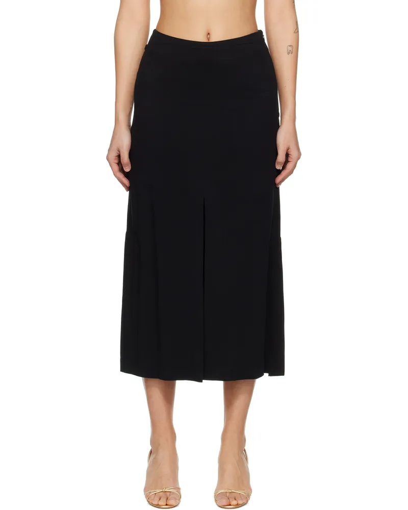 RECTO Black Front Slit Midi Skirt Black