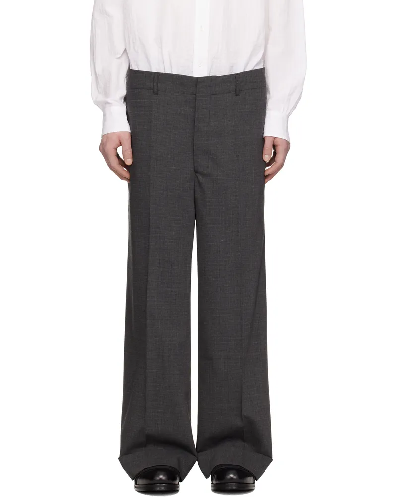 Random Identities Gray Houndstooth Wool Blend Large Suit Trousers Dark