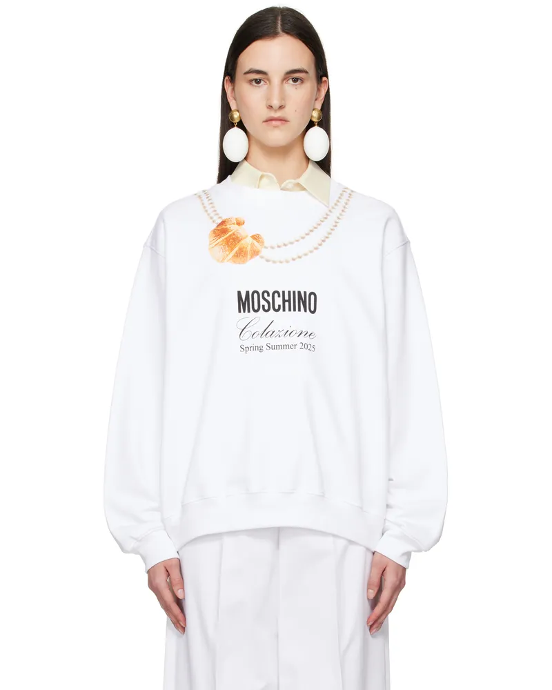 Moschino White 'Moschino' Breakfast Sweatshirt 1001