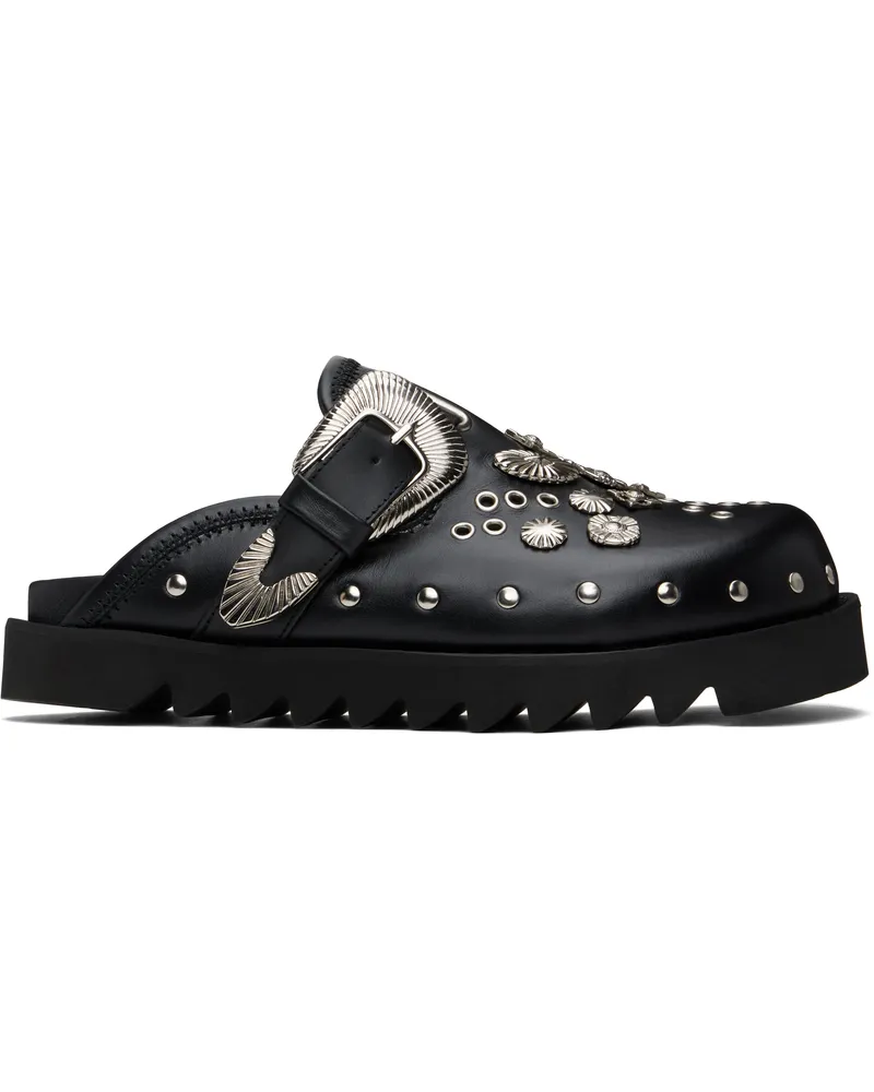 Toga Black Eyelet Metal Sabot Slip-on Loafers Black