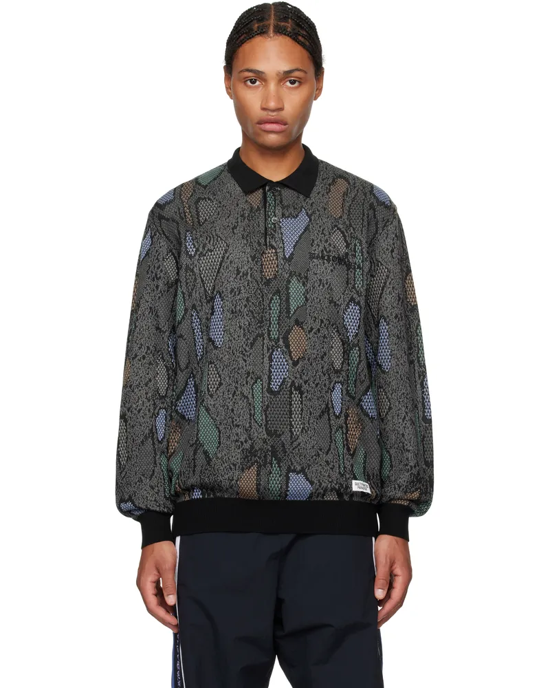 Wacko Maria Gray Python Knit Polo Charcoal