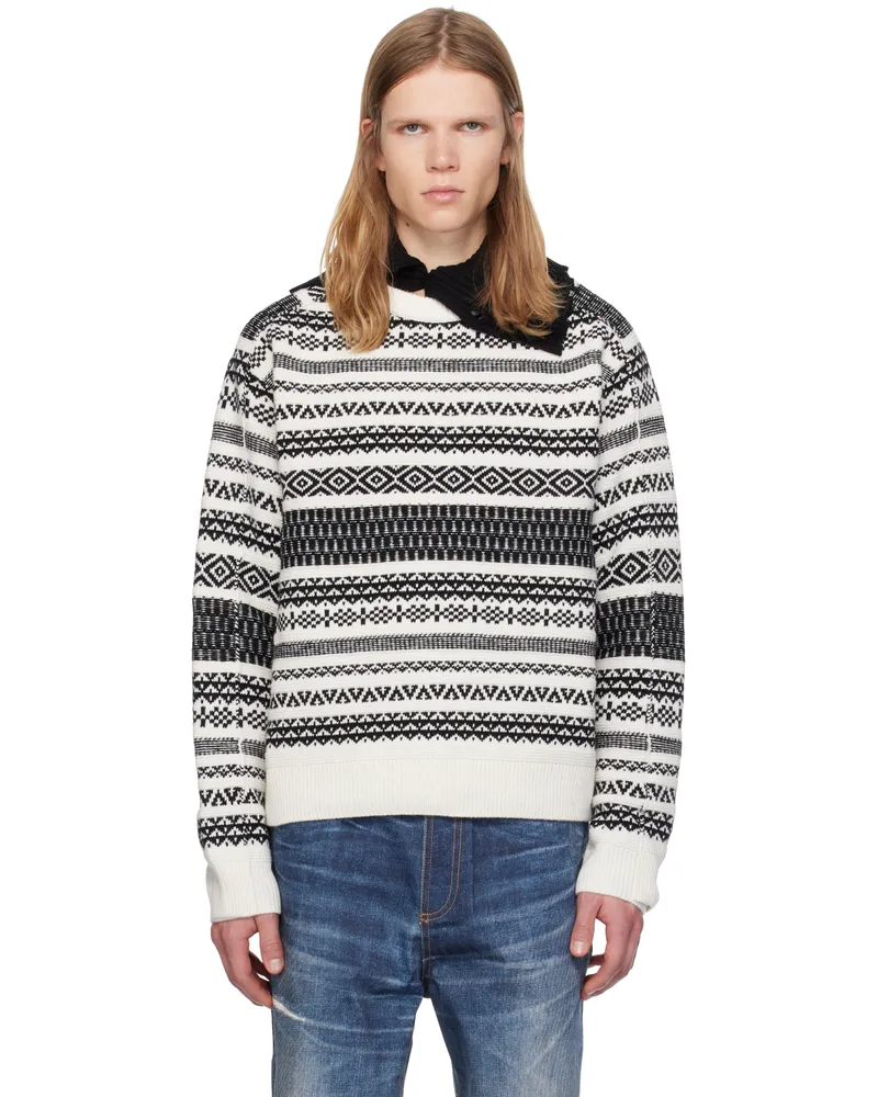 Andersson Bell White & Black Nordic Crewneck Sweater Ecru