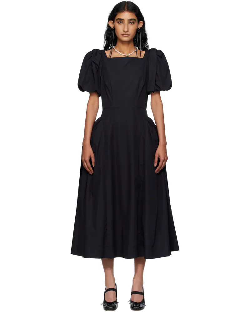 Simone Rocha Black Bow Puff Sleeve Hip Midi Dress Black